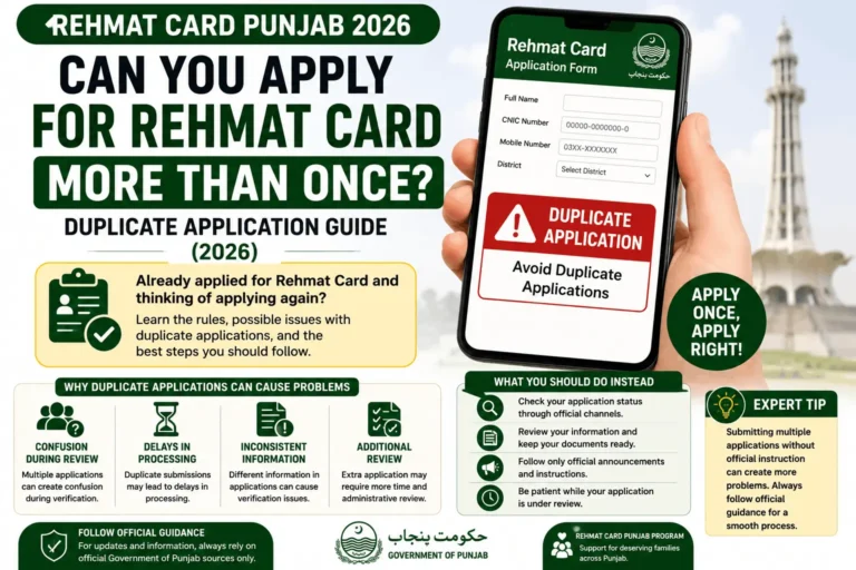 Illustration explaining whether applicants should submit more than one Rehmat Card application and the possible effects of duplicate submissions.